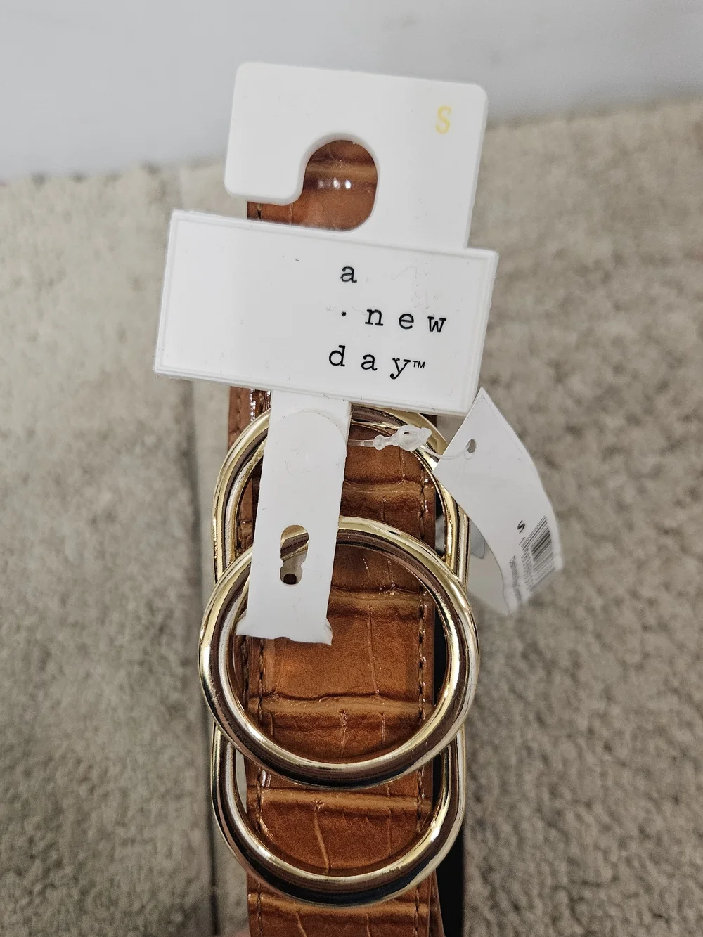 A New Day Women's Triple Plaque Cognac Faux Crocodile Belt Size Small NWT